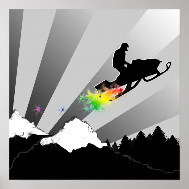 Schneemobil. Pulverschnee. Poster (Vorne)