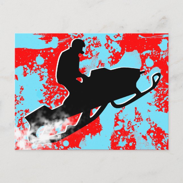 Schneemobil. Pulverschnee. Postkarte (Vorderseite)