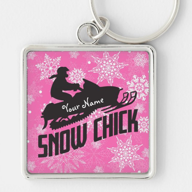 Schneemobil Schneekick Rosa Schneeflocke Schlüsselanhänger (Vorne)