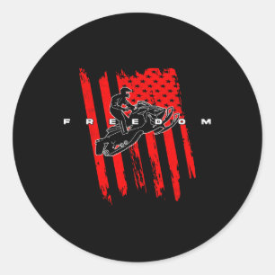 Schneemobil Sled Freedom Us Flag Adventure Winter  Runder Aufkleber