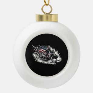 Schneemobil T Schneemobilfahren Freiheitsflagge La Keramik Kugel-Ornament