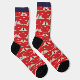 Schneemobile Rot, Weiß und Blau Gemustert Socken