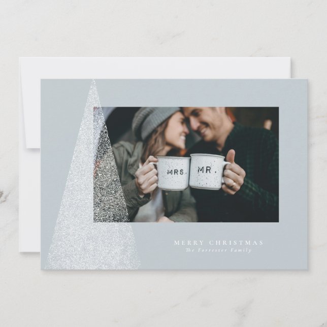 Schneemoderne Weihnachtsbaumfotokarte Feiertagskarte (Vorderseite)