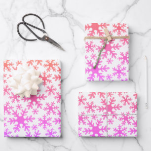 Schneemuster Rosa Lila Weihnachten Feiertag Geschenkpapier Set