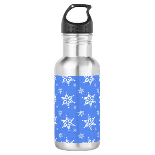 Schneemuster, Weiße Schneeflocken, Schnee, Blau Edelstahlflasche