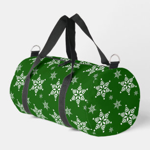 Schneemuster, Weiße Schneeflocken, Schnee, Grün Duffle Bag