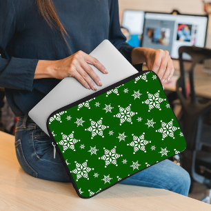 Schneemuster, Weiße Schneeflocken, Schnee, Grün Laptopschutzhülle