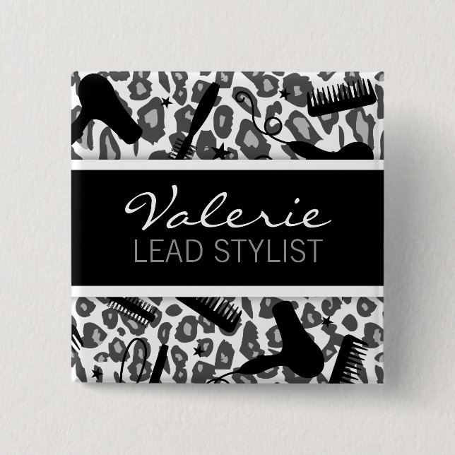 Schneeopardrucke (Custom) Friseursalon Name Abzeic Button (Vorderseite)