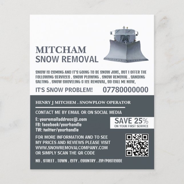 Schneepflug, Schneeentfernungsfirmenwerbung Flyer (Vorne)