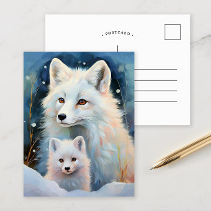 Schneereicher Winter Polarfuchs Moderne Kunst Postkarte