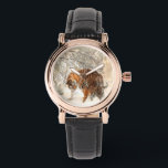 Schneeschauer Armbanduhr<br><div class="desc">Tiger Mutter und Kind laufen auf Schnee.</div>
