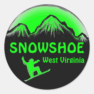 Schneeschuh West Virginia grüne Snowboardaufkleber Runder Aufkleber