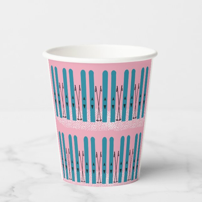 Schneeschuhe mit rosa Blues Pappbecher (Vorderseite)