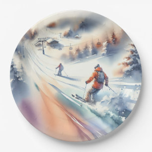 Schneeschuhfahrer im Wasser Pappteller