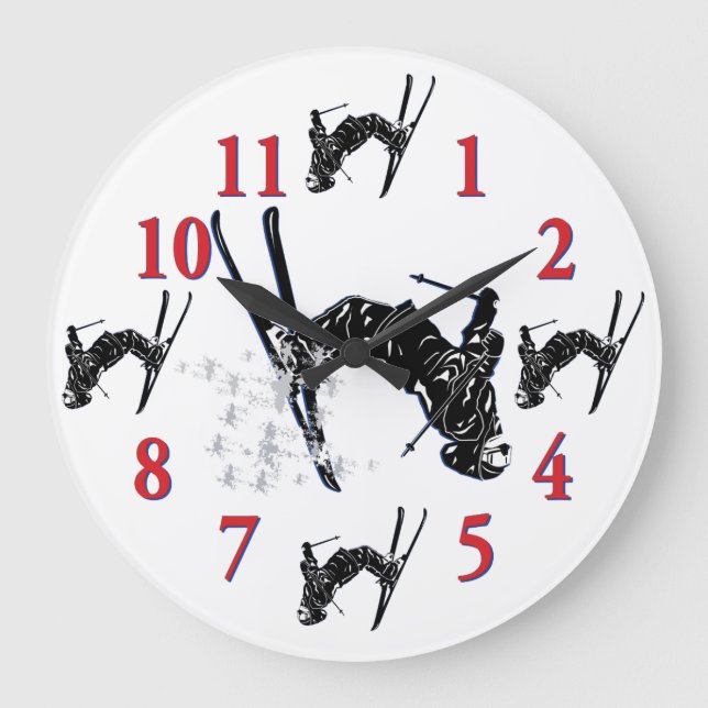 Schneeschuhfahrer - Zeit zum Skifahren Große Wanduhr (Vorderseite)