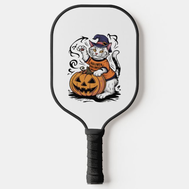 Schneeschuhkatze Niedliches Halloween Hexenkürbis Pickleball Schläger (Vorderseite)