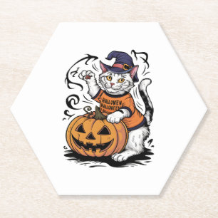 Schneeschuhkatze Niedliches Halloween Hexenkürbis Untersetzer