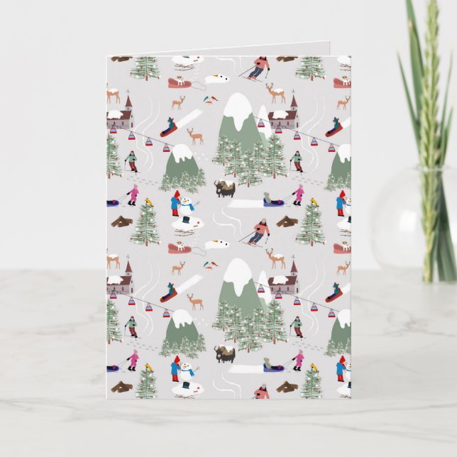 Schneeschuhwandern Skipisten Landschaft Feiertagskarte (Vorderseite)