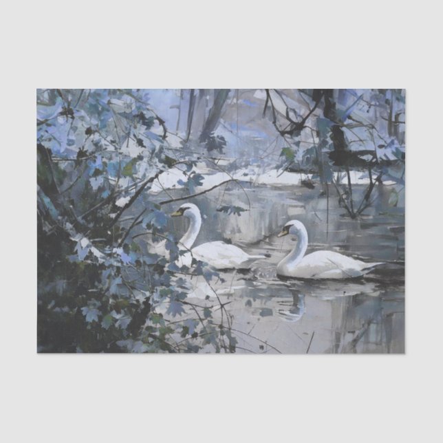 Schneeschwäne, Winter am Teich Seidenpapier (Vorderseite)