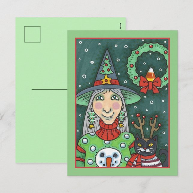 SCHNEESCHWÄTER, SCHWARZE CAT XMAS HALLOWEG FEIERTAGSPOSTKARTE (Vorne/Hinten)