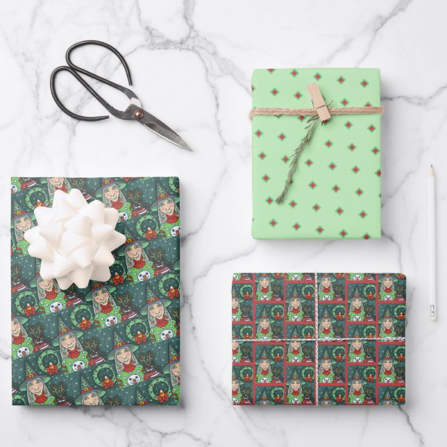 SCHNEESCHWÄTER, SCHWARZE CAT XMAS HALLOWEG GESCHENKPAPIER SET (Vorderseite)