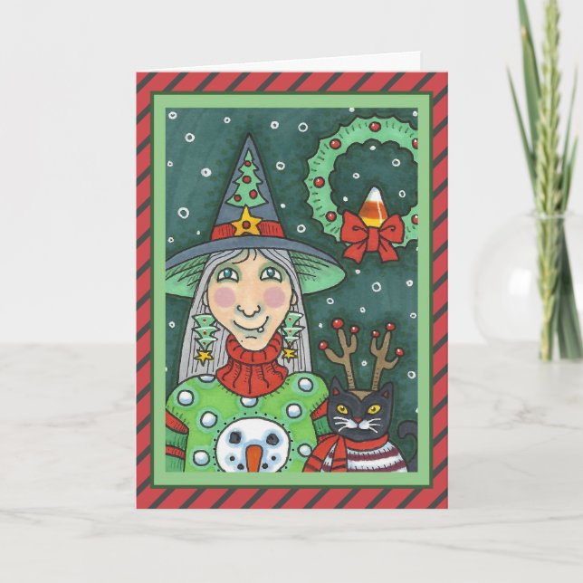 SCHNEESCHWÄTER, SCHWARZE CAT XMAS HALLOWEG KARTE (Vorderseite)