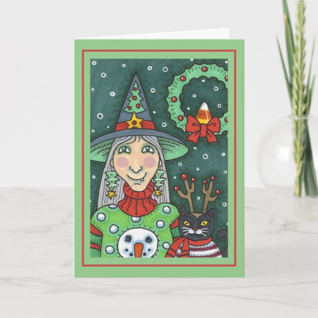 SCHNEESCHWÄTER, SCHWARZE CAT XMAS HALLOWEG KARTE (Vorderseite)