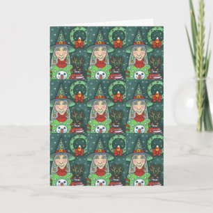 SCHNEESCHWÄTER, SCHWARZE CAT XMAS HALLOWEG KARTE