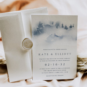 schneesicher Snowy Mountain Winter Wedding Einladung