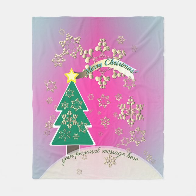 Schneesichere Lila Weihnachtsbaumszene Fleecedecke (Vorderseite)