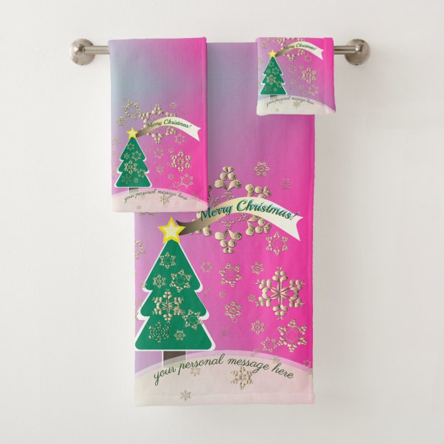 Schneesichere Lila WeihnachtsbaumszeneHandtuch Badhandtuch Set (Insitu)