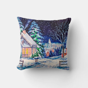 Schneesichere Winterlandschaft. Landhaus. Weihnach Kissen