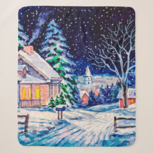Schneesichere Winterlandschaft. Landhaus. Weihnach Sherpadecke