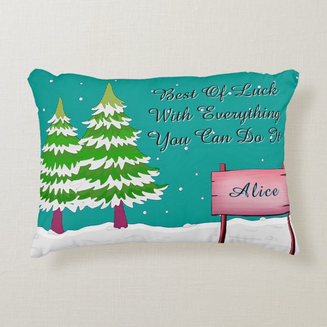 Schneesichere Winterlandschaft mit Evergreen Trees Dekokissen (Vorderseite)