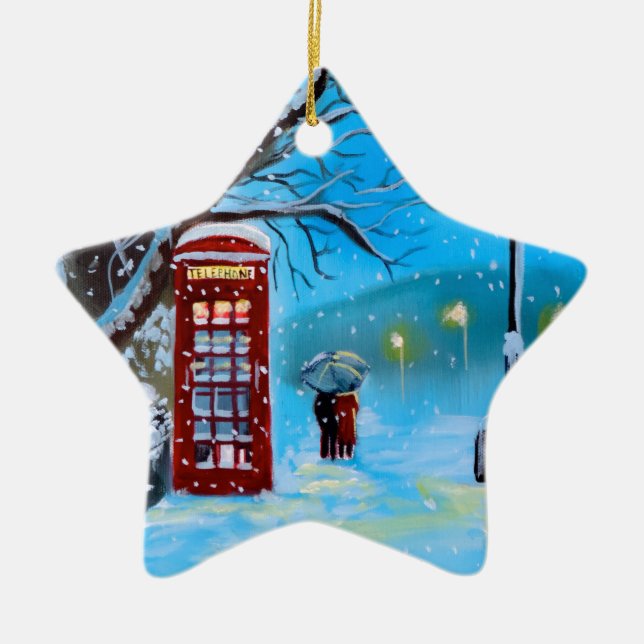 Schneesicheres Londoner Winterpärchen Keramikornament (Vorne)
