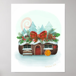 Schneesicherheit Weihnachten Blockhütte Kunstdruck Poster