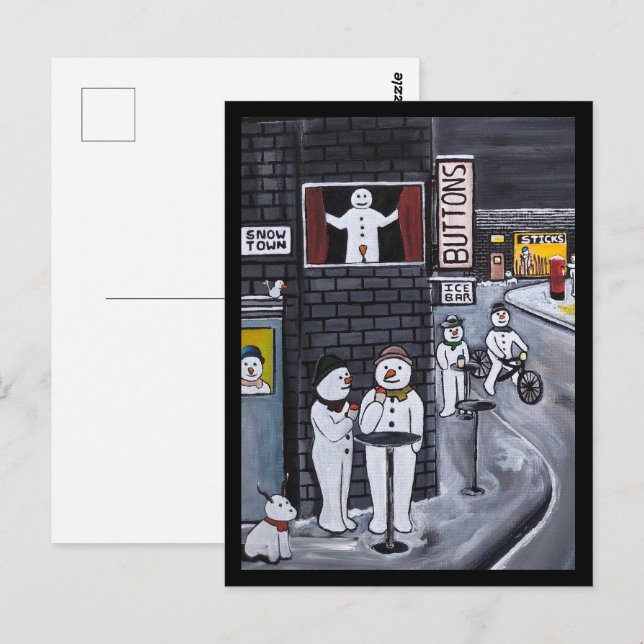 Schneestadt-Gemälde von Alfred Fox Postkarte (Vorne/Hinten)