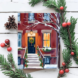 Schneestadt Treppe Weihnachten Winter Aquarell