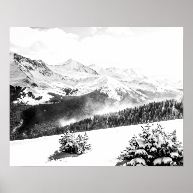 Schneestaub, frisch, schwarz und weiß poster (Vorne)