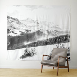 Schneestaube // Schwarz-Weiß Wandteppich