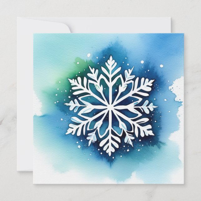 Schneestern auf Aquarell Hintergrund - türkis grün (Vorderseite)
