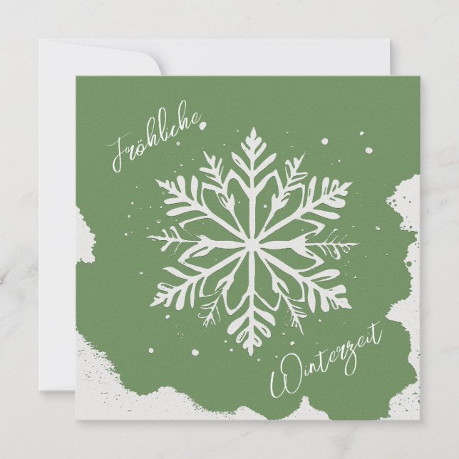Schneestern auf grünem Hintergrund - Prägeoptik (Vorderseite)
