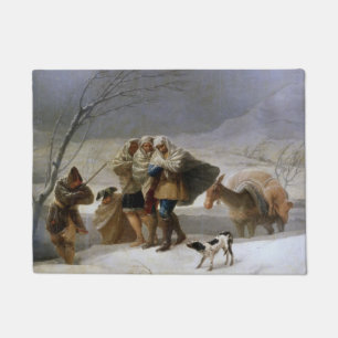 Schneesturm im Winter (von Francisco Goya) Fußmatte