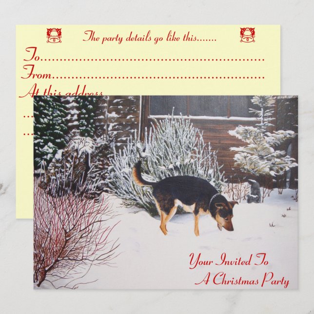 Schneeszene mit niedlichen Schwarz-Bein-Weihnachte Einladung (Vorne/Hinten)