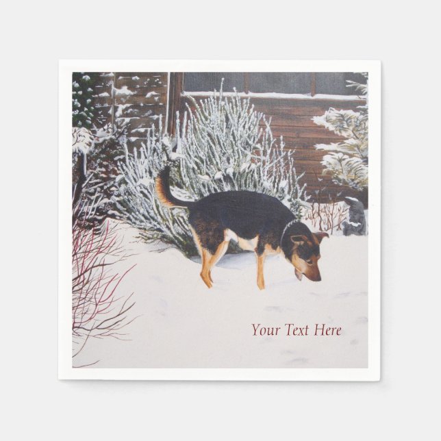Schneeszene mit niedlichen Schwarz-Bein-Weihnachte Serviette (Vorderseite)