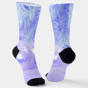 Schneeszene mit Ornamenten und Blaustich-Schnee Socken