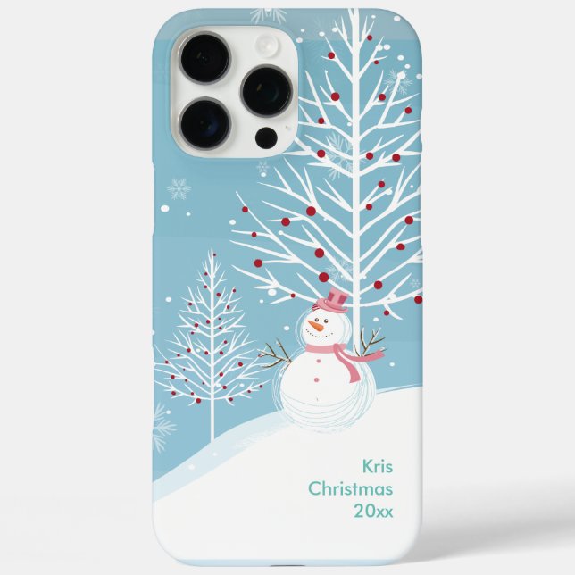 Schneeszene mit Snowman Weihnachts-Phone Case (Rückseite)
