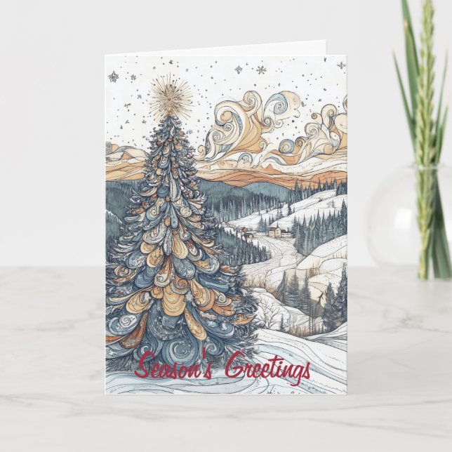 Schneeszene mit Weihnachtsbaumkarte Karte (Vorderseite)