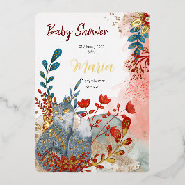 Schneetiere Füchse Blume für Babydusche Goldfolie Folieneinladung