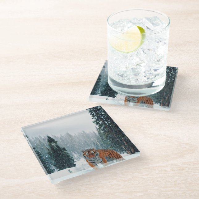 Schneetiger Glasuntersetzer (Schrägansicht)